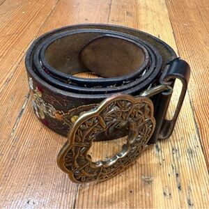 Lucky Brand Floral Embossed Leather Belt with Gold Buckle
